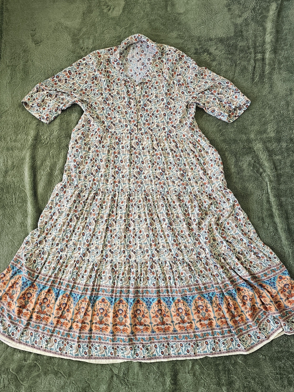 Natural Life Maxi Dress With Pockets Teal Orange Floral Bohemian Flowy Tiered